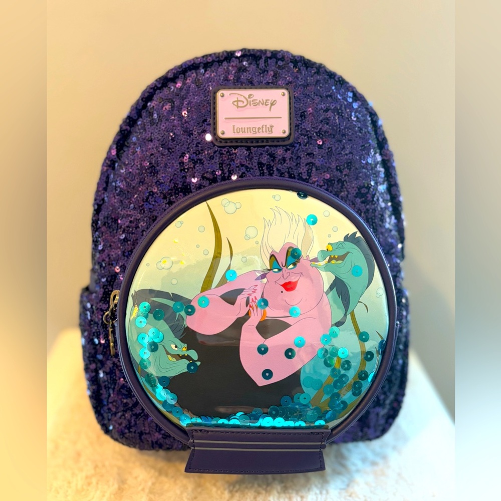 New With Tags! Loungefly Disney Ursula Snow Globe Sequin Mini Backpack.